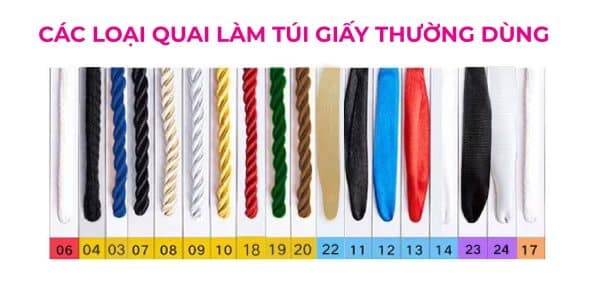 Đa dạng các loại quai túi giấy: dây dù, ruy-băng, quai giấy xoắn... Tạo điểm nhấn hoàn hảo cho thiết kế của bạn