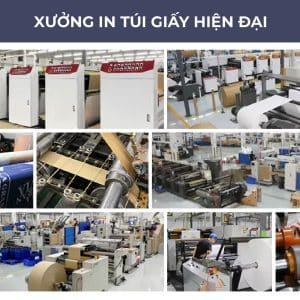 Toàn cảnh xưởng in túi giấy với máy móc công nghiệp hiện đại đang vận hành tại An Tạo.