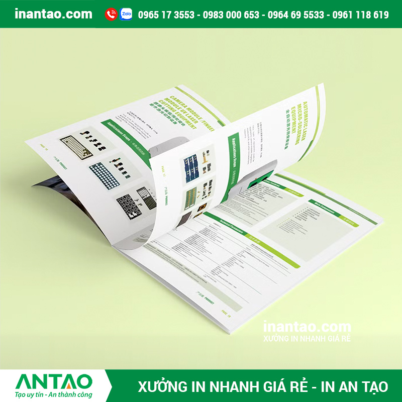 Xưởng in catalogue hiện đại của An Tạo, chuyên nhận in số lượng ít tại TP.HCM và Hà Nội.