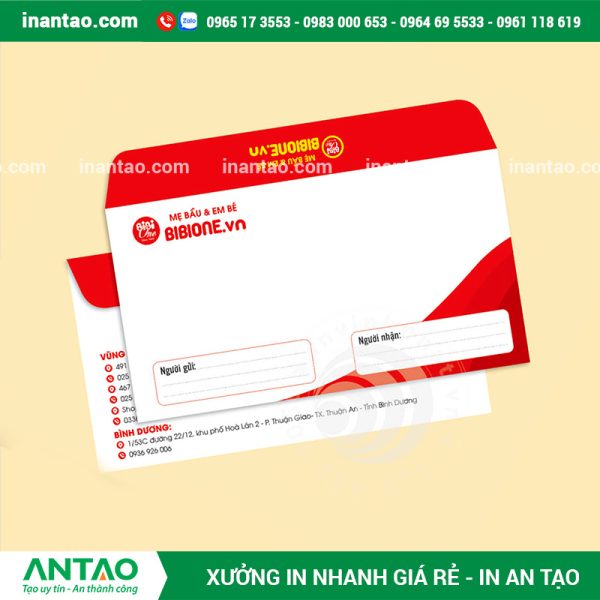 Bao thư nhỏ kích thước 12x22cm (A6) in logo thương hiệu, tiện lợi cho nhiều mục đích.