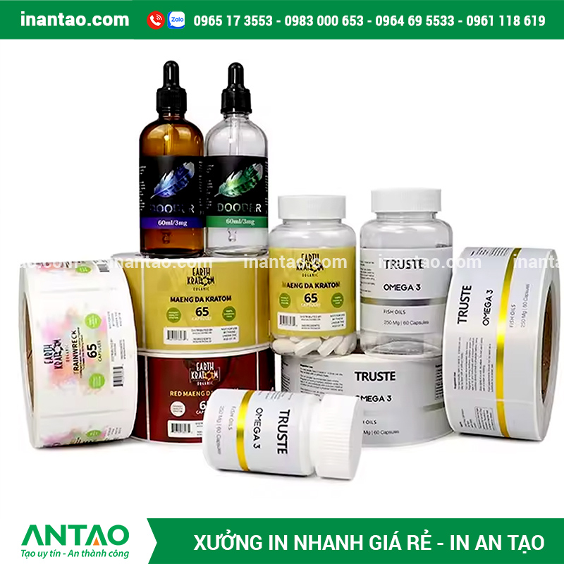 In tem dán chai lọ mỹ phẩm cao cấp, sang trọng.