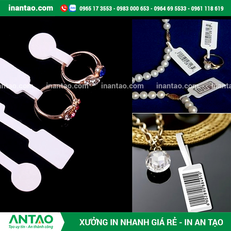 Dịch Vụ In Tem Trang Sức Giá Rẻ Tại TP HCM Mẫu tem trang sức cao cấp được in sắc nét trên nền sản phẩm vàng bạc tại xưởng An Tạo TP HCM