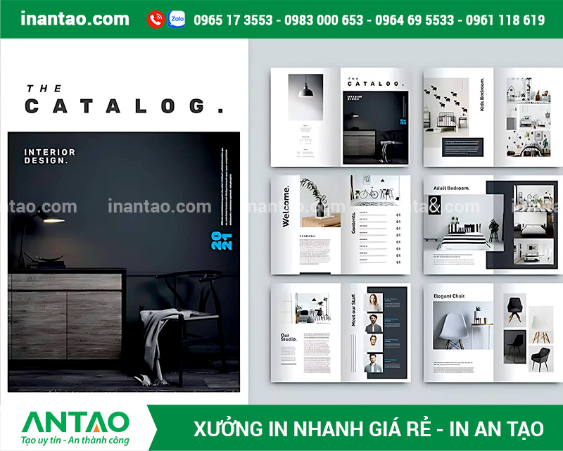 Sản Phẩm Catalogue Hoàn Thiện Tại Xưởng In An Tạo Những cuốn catalogue thành phẩm được đóng gáy cẩn thận, màu sắc in sắc nét và đồng đều.